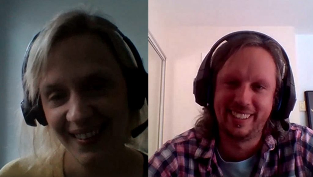 Headshots of Katie Scott and Matt Booth chatting over Microsoft Teams
