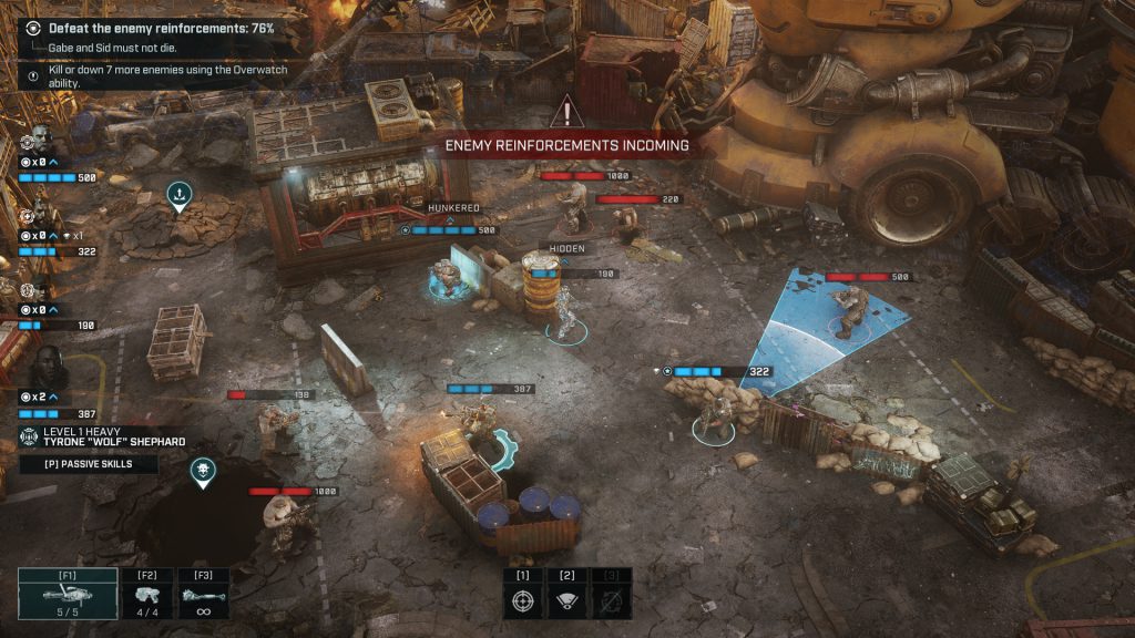 A COG Squad is surrounded on all sides, as one Overwatches as an enemy