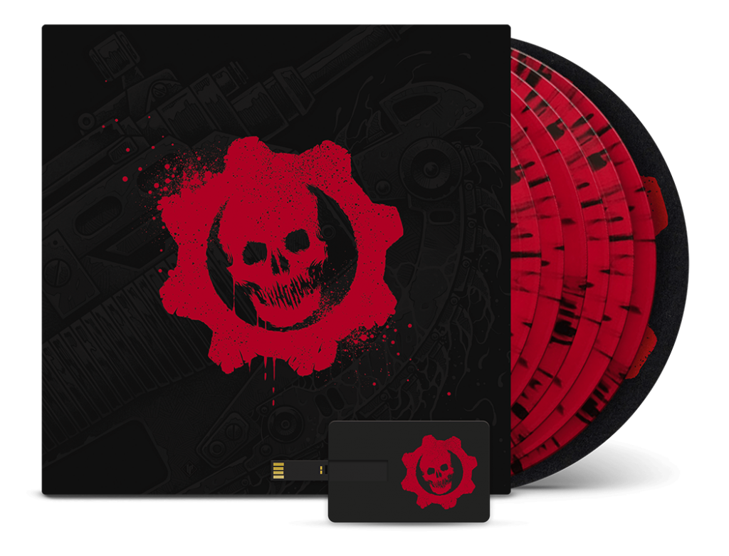 The box art for the Gears of War: Original Trilogy soundtrack vinyl collection