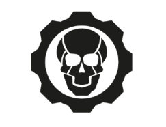 a black skull inside a cog wheel