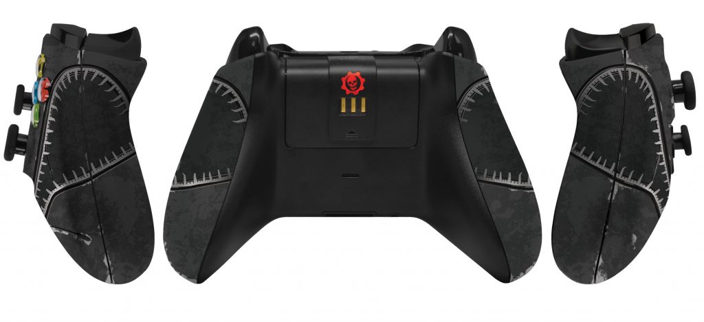 Grey Xbox Controller with a Gears of War Omen on the back