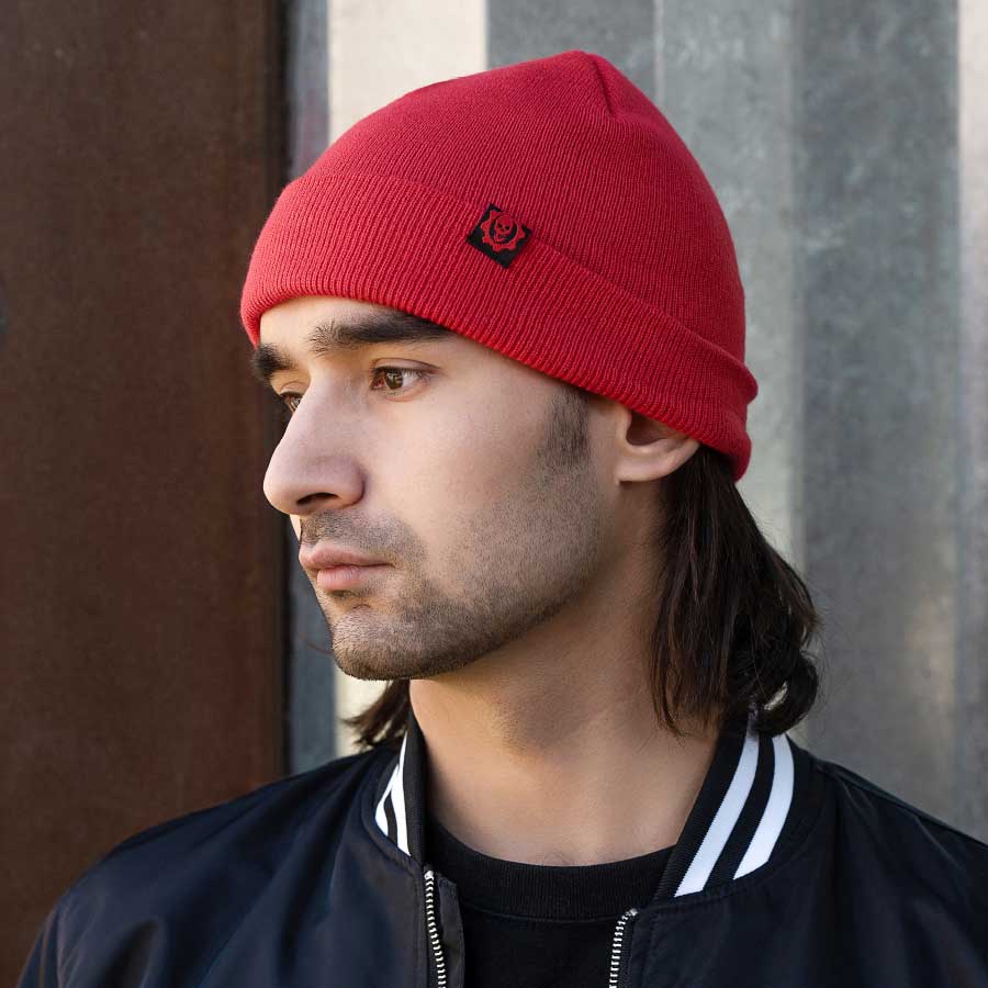 Red beanie with the gears of war logo 