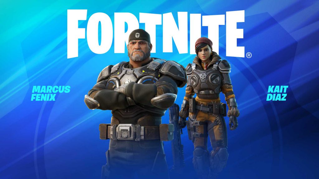 Marcus and Kait on a blue background with Fortnite Logo